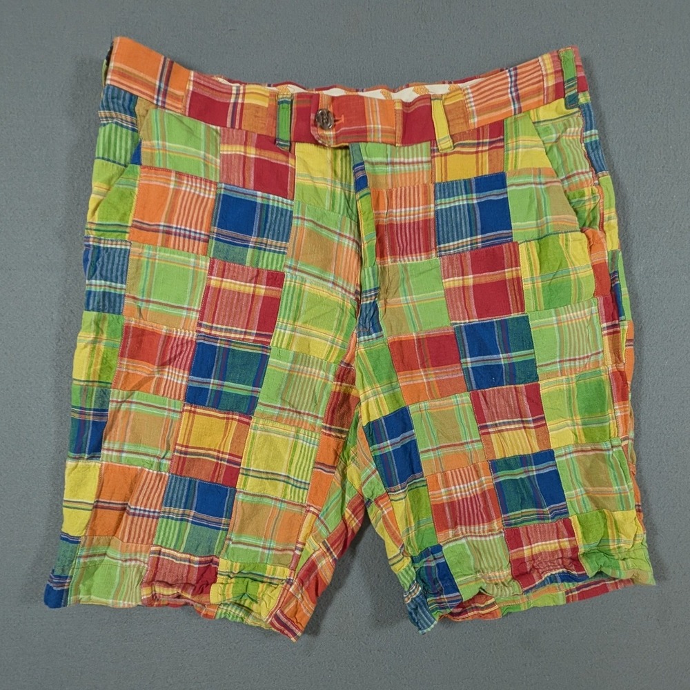 Loudmouth Golf Shorts Mens 38 Patchwork Madras‎ Plaid Multi-Color Cotton Preppy